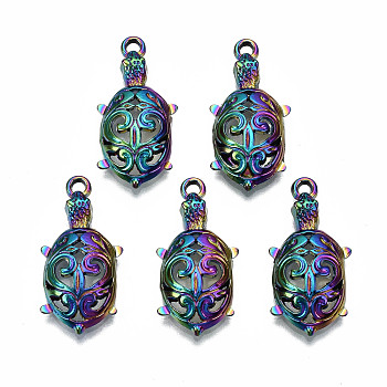Rainbow Color Alloy Pendants, Cadmium Free & Lead Free, Tortoise Shape, 25x12x4mm, Hole: 1.6mm