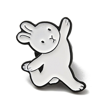 Dancing Theme Enamel Pin, Black Alloy Brooch for Backpack Clothes, Rabbit, 25.5x19.5x1.5mm