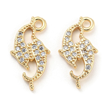 Brass Micro Cubic Zirconia Pendants, Fish, Real 18K Gold Plated, 16.5x8.5x2mm, Hole: 1.5mm