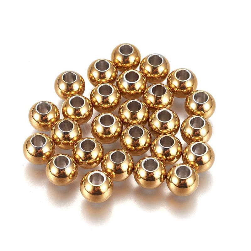 304 Stainless Steel Beads Round Golden 8x7mm Hole 3mm 