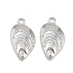 Brass Micro Pave Cubic Zirconia Pendants, Shell Shape, Platinum, 19x10x3mm, Hole: 1.6mm(KK-K407-46D-P)