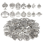 84Pcs 14 Styles Tibetan Style Pendants and Links, Tree of Life, Antique Silver, 11~25x10~23mm, 6pcs/style(TIBEP-ME0001-17)