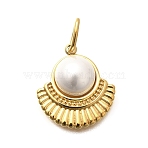 304 Stainless Steel Pendants, with Shell Pearl, with Jump Ring, Fan Charm, Ion Plating(IP), Real 14K Gold Plated, 17x15.5x5.7mm, Hole: 2.5x5mm(STAS-Q337-13G)