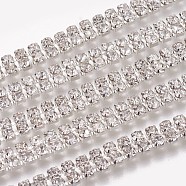 Brass Rhinestone Strass Chains, Two Rows Rhinestone Cup Chain, Silver Color Plated, 6x2.5mm(CHC-WH0002-01S)