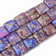 Natural Imperial Jasper Beads Strands, Dyed, Flat Slice Square Beads, 14x14x5.5mm, Hole: 1mm, about 28~29pcs/strand, 15.35 inch(39cm)(G-S366-028)