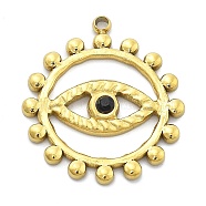 Ion Plating(IP) 304 Stainless Steel Rhinestone Pendants, Eye, Real 18K Gold Plated, 22x20x2.5mm, Hole: 1.4mm(STAS-U034-03G)