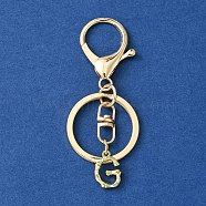 Alloy Initial Letter Charm Keychains, with Alloy Clasp, Golden, Letter G, 8.5cm(KEYC-YW00006-07)