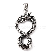 316 Surgical Stainless Steel Big Pendants, Dragon Charms, Antique Silver, 57.5x28x6mm, Hole: 9x4mm(STAS-Z073-49AS-01)