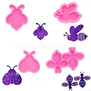 Insect Pendant & Cabochon Silicone Molds, Resin Casting Molds, for UV Resin & Epoxy Resin Jewelry Making Ladybug & Bees, Hot Pink, 43~86x61~87x6~8.5mm, Hole: 4.5~5mm, 4pcs/set(DIY-F104-08)
