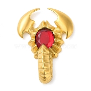 304 Stainless Steel Pendants, with Acrylic Rhinestone, Scorpion Charm, Golden, Dark Red, 48x32x12mm, Hole: 16.5x6.2mm(STAS-R229-03D-G)