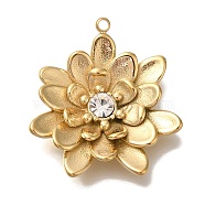 Ion Plating(IP) 304 Stainless Steel Rhinestone Pendants, Flower, Real 18K Gold Plated, Crystal, 26x23x4.5mm, Hole: 1.5mm(STAS-P371-057B-G)