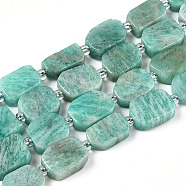 Natural Amazonite Beads Strands, with Seed Beads, Rectangle, 10~13.5x7~10x4~5mm, Hole: 0.8mm, seed beads: 3x3x2, hole: 0.8mm, about 28pcs/strand, 15.35''(39cm)(G-T138-10)