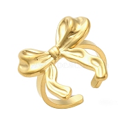 Stainless Steel Shell Rings, Bowknot, Real 18K Gold Plated, Inner Diameter: 17mm(RJEW-R144-02C-G)