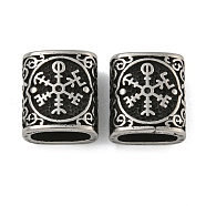 Retro 304 Stainless Steel Slide Charms, Rectangle with Snowflake Pattern, Antique Silver, 12x11x7mm, Hole: 8.5x4.5mm(STAS-B071-12AS)