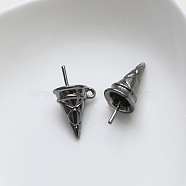 Brass Ice Cream Cone Peg Bail Pin Charms, for Half Drilled Baroque Pearl Making, Gunmetal, 21x12mm, Hole: 1.4mm, Pin: 1mm(BAPE-PW0002-22C)