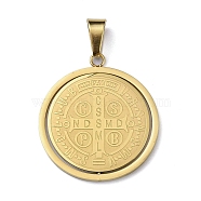 Ion Plating(IP) 304 Stainless Steel Pendants, Flat Round with Cssml Ndsmd Cross God Father Religious Christianity, Golden, 33.5x30.5x1.5mm, Hole: 8.5x5mm(STAS-D097-10G)