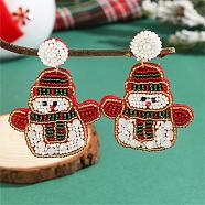 Christmas Style Beaded Earrings with Snowman Pattern and Glass Beads, Colorful, 65x47mm(LN7721-2)