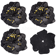 3D Flower Sequin Patches, Glittered Beaded Appliques, with Polyester, Costume Accessories, Black, 110x100~110x3~6mm(PATC-WH0012-01C)