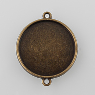 Antique Bronze Tibetan Style Alloy Cabochon Connector Settings, Double-Sided Tray, Flat Round, Cadmium Free & Nickel Free & Lead Free, Tray: 25mm, 34.5x28x3mm, Hole: 2mm(X-TIBE-M022-01AB-NF)