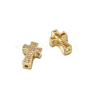Brass Micro Pave Clear Cubic Zirconia Beads, Cross, Golden, 14x9mm(RELI-PW0001-085G-01)