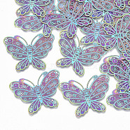 Ion Plating(IP) 304 Stainless Steel Filigree Joiners Links, Etched Metal Embellishments, Butterfly, Rainbow Color, 26x34.5x0.3mm, Hole: 0.9mm(STAS-S108-53)