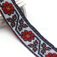 Flat Ethnic Style Embroidery Polyester Ribbons, Jacquard Ribbon, Garment Accessories, FireBrick, 2 inch(50mm), about 7.66 Yards(7m)/pc(PW-WG39693-06)