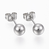201 Stainless Steel Ball Stud Earrings, Hypoallergenic Earrings, with 316 Surgical Stainless Steel Pins, Stainless Steel Color, 5mm, Pin: 0.8mm(STAS-P179-02P-5mm)