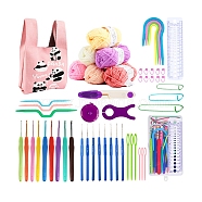 Crochet Kits with Yarn Set for Beginners Adults Kids, Knitting Tool Accessories with Panda Pattern Carry Bag, Crochet Starter Kit, Pink, Packing: 35x20x9cm(PW-WG76169-01)