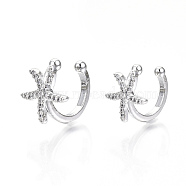 Brass Micro Pave Clear Cubic Zirconia Cuff Earrings, Nickel Free, Starfish, Platinum, 15.5x13mm(EJEW-T046-22P-NF)