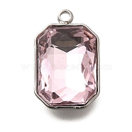 304 Stainless Steel Pendants, with Rhinestone, Stainless Steel Color, Rectangle, Light Amethyst, 18.5x11.5x5.5mm, Hole: 1.8mm(STAS-Q346-07P-09)