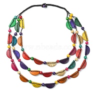 Dyed Natural Coconut Half Round Beaded Chains 3 Layer Necklaces, Bohemian Jewelry for Women, Colorful, 23.62 inch(60cm)(NJEW-B088-01)