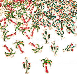 HOBBIESAY 100Pcs 2 Style Alloy Enamel Pendants, Light Gold, Cactus & Coconut Tree, Mixed Color, 18~19x10~13x2~2.5mm, Hole: 1.6~1.8mm, 50pcs/style(ENAM-HY0001-21)