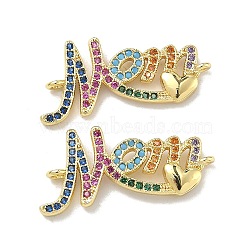 Mother's Day Brass Micro Pave Cubic Zirconia Word Mom Links Connector Charms, Rack Plating, Long-Lasting Plated, Cadmium Free & Lead Free, Golden, Colorful, 13x27x3mm, Hole: 1mm(KK-D235-03G-02)