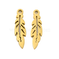Ion Plating(IP) 304 Stainless Steel Pendants, Laser Cut, Leaf Charm, Real 18K Gold Plated, 18.5x5x1mm, Hole: 1.4mm(STAS-D051-45G)