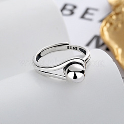 Round Rhodium Plated 925 Sterling Silver Adjustable Rings, Platinum, Inner Diameter: 18mm(FS-WG2BA4F-01)