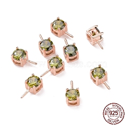 925 Sterling Silver Peg Bails, with Cubic Zirconia, Square, Rose Gold, Olive, 9x4x4.5mm, Hole: 2.5x1.5mm, Pin: 0.6mm(STER-D035-47RG-09)