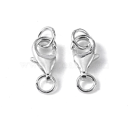 925 Sterling Silver Lobster Claw Clasps, with Jump Rings, Silver, 9x6x2.5mm, Hole: 3mm and 4mm(STER-I010-9mm)