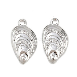 Brass Micro Pave Cubic Zirconia Pendants, Shell Shape, Platinum, 19x10x3mm, Hole: 1.6mm(KK-K407-46D-P)
