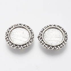 Tibetan Style Alloy Slide Charms Cabochon Settings, Cadmium Free & Lead Free, Flat Round, Antique Silver, Tray: 18mm, 26.5x7mm, Hole: 3x10mm(X-TIBE-Q086-016AS-LF)