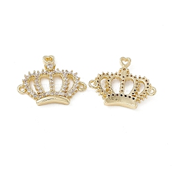 Brass Micro Pave Clear Cubic Zirconia Connetor Charms, Crown Links with Heart, Real 18K Gold Plated, 16x19x2.5mm, Hole: 1.2mm(KK-E068-VB043)
