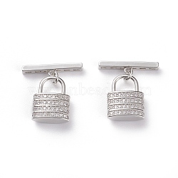 Brass Micro Pave Clear Cubic Zirconia Lobster Toggle Clasp, Lock, Stainless Steel Color, Lock: 15.5x12x5mm, Hole: 6x5mm, Bar: 4x20x2.5mm(KK-C100-44G-P)