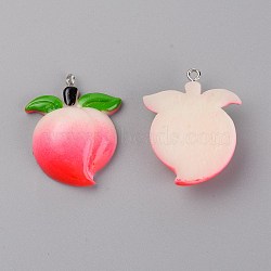 Resin Pendants, with Platinum Iron Loop, Peach, Red, 33x28x10mm, Hole: 1.8mm(RESI-TAC0009-12)