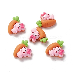 Opaque Resin Cabochons, Cartoon Style, Rabbit on Carrot, Dark Orange, 20x24x8mm(RESI-M025-02)