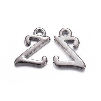 Gunmetal Plated Alloy Letter Pendants, Rack Plating, Cadmium Free & Lead Free, Letter.Z, 13x10x2mm, Hole: 1.5mm