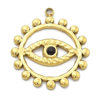 Ion Plating(IP) 304 Stainless Steel Rhinestone Pendants, Eye, Real 18K Gold Plated, 22x20x2.5mm, Hole: 1.4mm