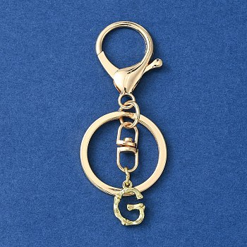 Alloy Initial Letter Charm Keychains, with Alloy Clasp, Golden, Letter G, 8.5cm