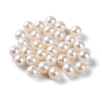 Natural Cultured Freshwater Pearl Beads, Half Drilled, Grade 3A, Round, WhiteSmoke, 7~7.5mm, Hole: 0.9mm