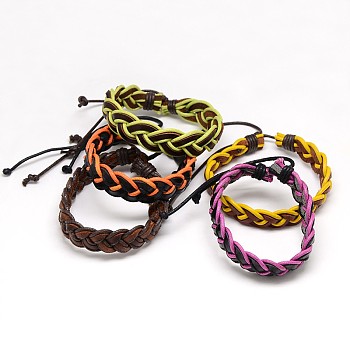 Trendy Unisex Casual Style Braided Waxed Cord and Leather Bracelets, Mixed Color, 58mm