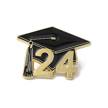 2024 Graduation Caps Enamel Pins, Golden Tone Alloy Doctoral Cap Badge for Suit Shirt Collar, Gold, 22.5x30.5x1.5mm