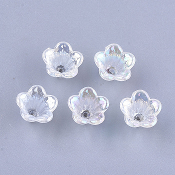 Transparent Acrylic Bead Caps, Trumpet Flower Beads, AB Color, 5-Petal, Flower, Clear, 10x14x13.5mm, Hole: 1.6mm